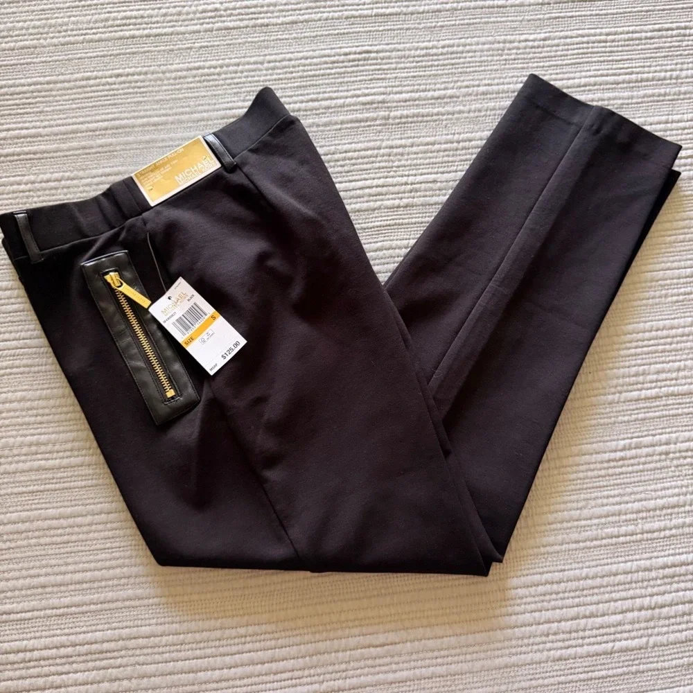 NWT Michael Kors Women's Black Straight Ankle  Pants Gold Zip Accents Size S - Picture 10 of 13